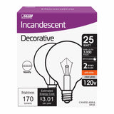 Feit Electric 25 W G16.5 Globe Incandescent Bulb E12 (Candelabra) Soft White 2 pk