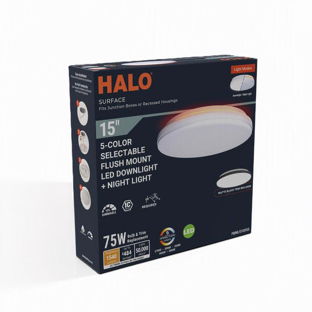 Halo 3.17 in. H X 15 in. W X 15 in. L White LED Ceiling Light Fixture with Nightlight