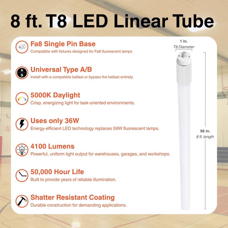 Sylvania Universal A/B LED 5000K 96 in. Single Pin Linear T8 LED Tube 75 Watt Equivalence 1 pk