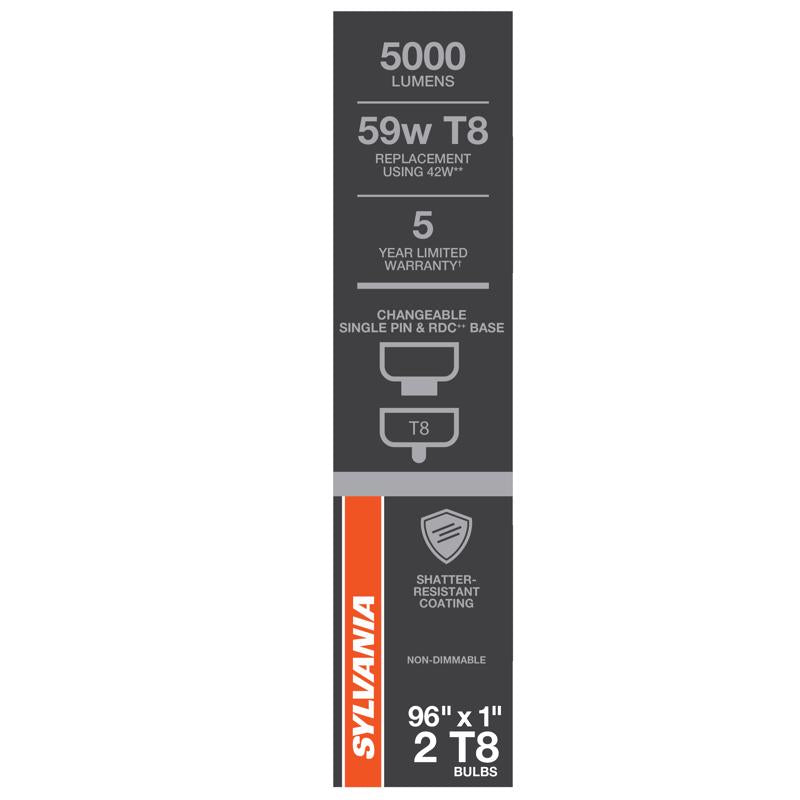 Sylvania Universal A/B LED Tube 5000K 96 in. Double Contact Linear T8 LED Tube 86 Watt Equivalence 2