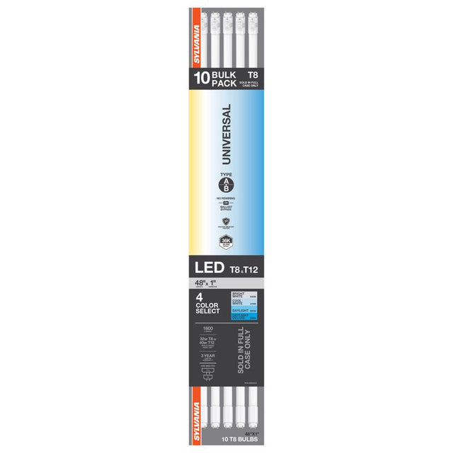 Sylvania Universal A/B LED Tube CCT 48 in. G13 Linear T8 LED Tube 32 Watt Equivalence 10 pk