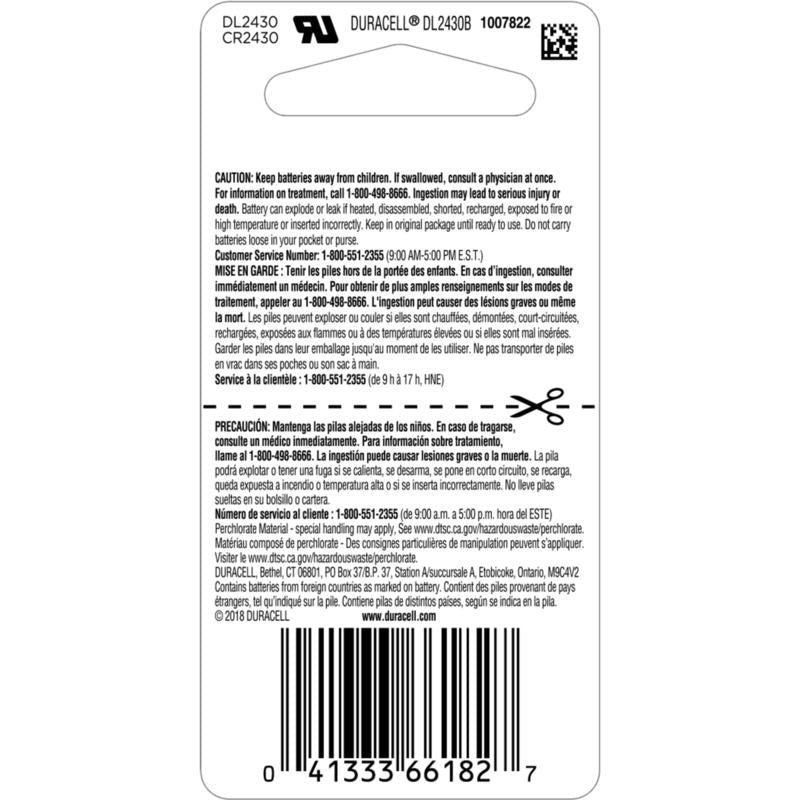 Duracell Lithium Coin 2430 3 V 285 mAh Medical Battery 1 pk