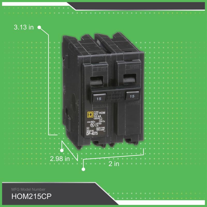 Square D HomeLine 15 amps Surge 2-Pole Circuit Breaker