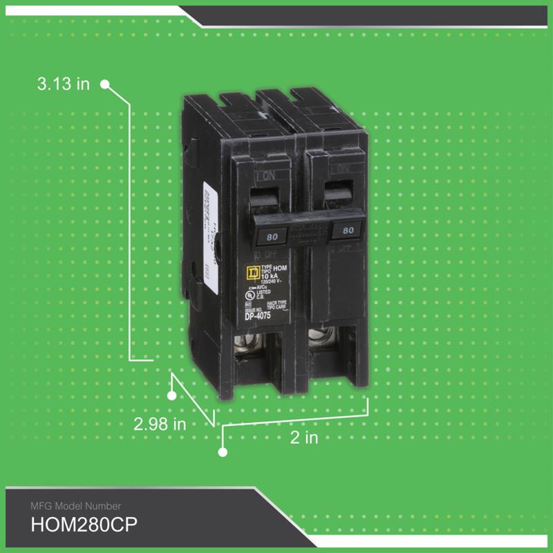 Square D HomeLine 80 amps Plug In 2-Pole Circuit Breaker