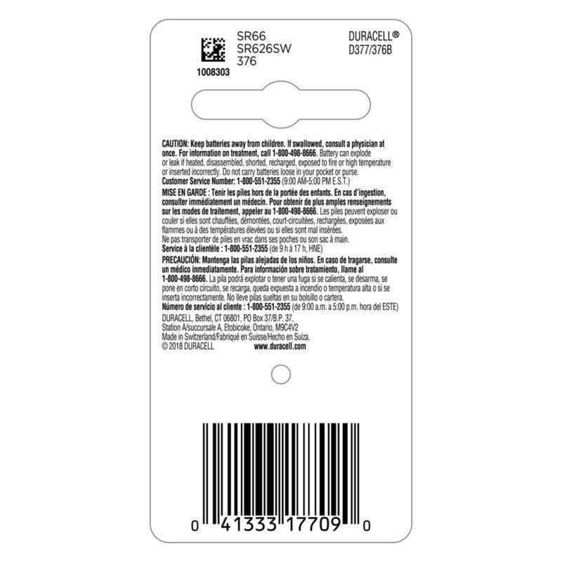 Duracell Silver Oxide 376/377 1.5 V 28 mAh Electronic/Watch Battery 1 pk