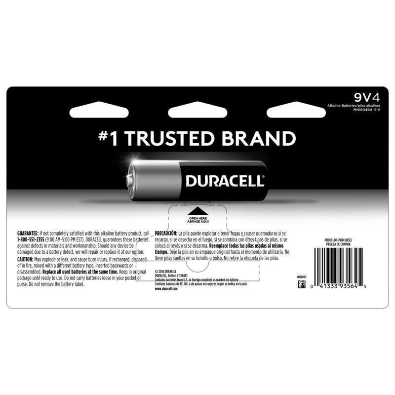 Duracell Coppertop 9-Volt Alkaline Batteries 4 pk Carded