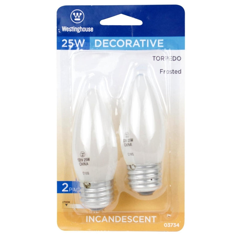 Westinghouse 25 W B11 Decorative Incandescent Bulb E26 (Medium) Warm White 2 pk