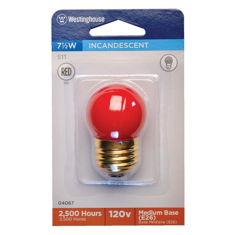 Westinghouse 7.5 W S11 Specialty Incandescent Bulb E26 (Medium) Red 1 pk