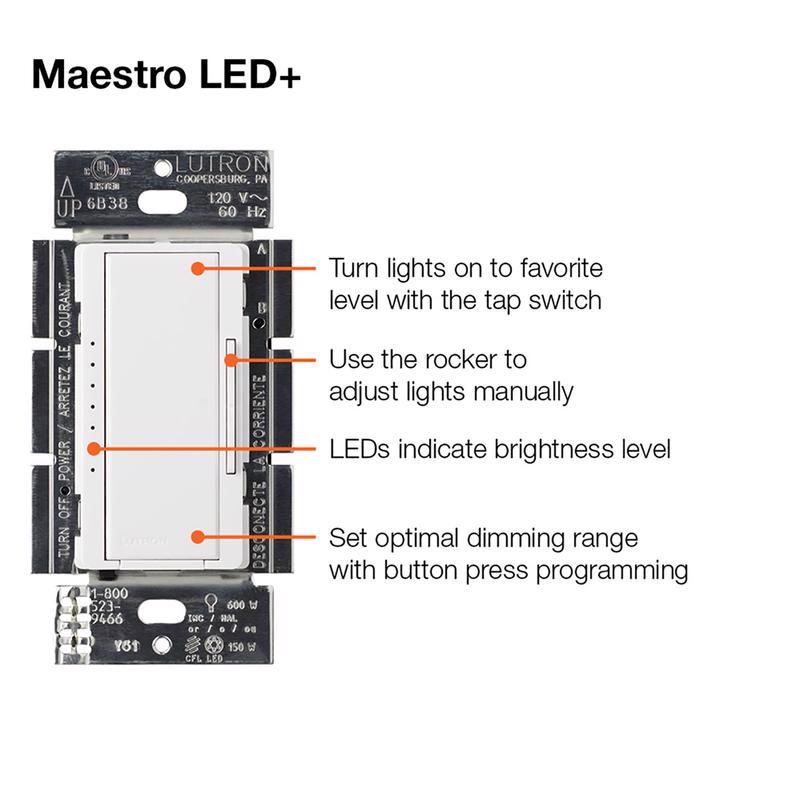 Lutron Maestro White 150 W 3-Way Dimmer Switch 1 pk