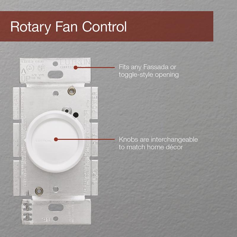 Lutron 5 amps Single Pole Rotary Fan Control Ivory, White 1 pk