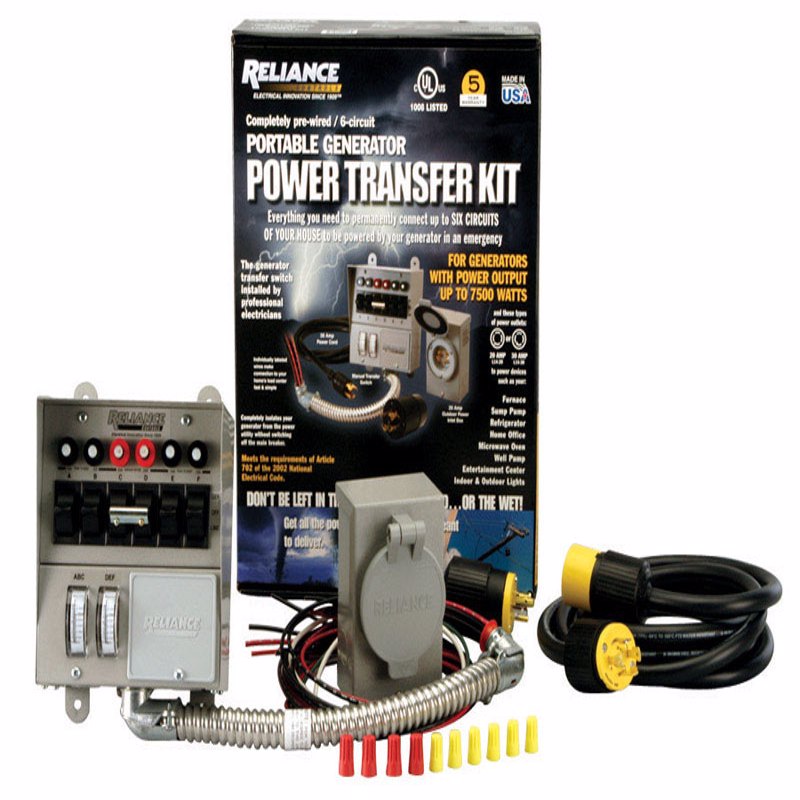 Reliance Controls 30 amps 240 V 2 space 6 circuits Surface Mount Generator Power Transfer Kit