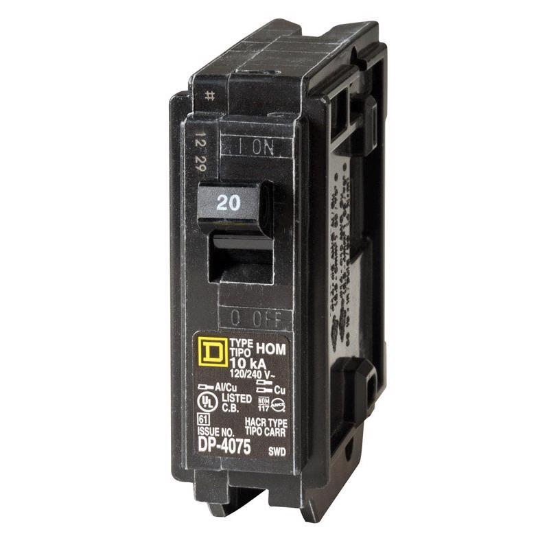 Square D HomeLine 20 amps Plug In Single Pole Circuit Breaker