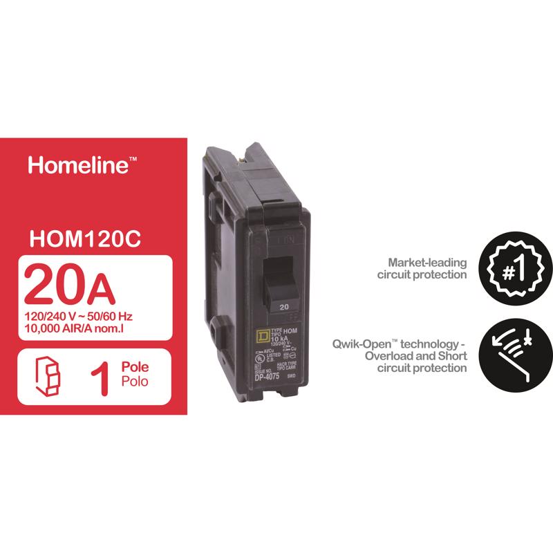 Square D HomeLine 20 amps Plug In Single Pole Circuit Breaker