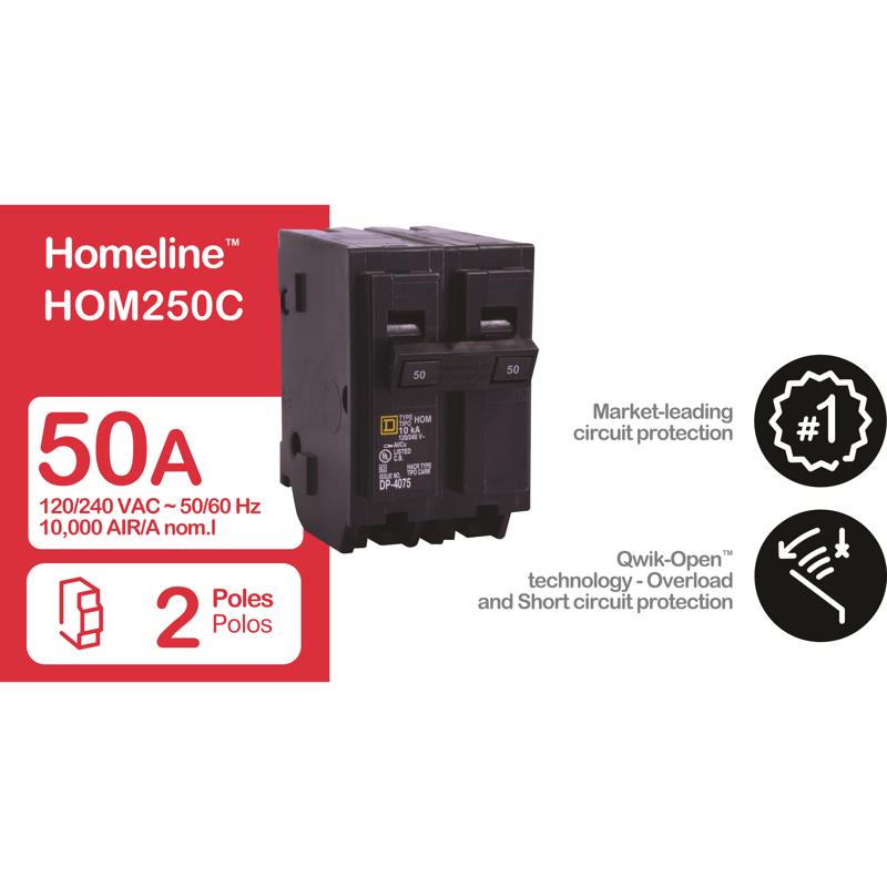 Square D HomeLine 50 amps Plug In 2-Pole Circuit Breaker