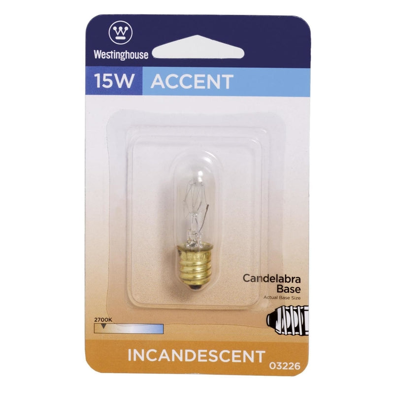 Westinghouse 15 W E12 Tubular Incandescent Bulb E12 (Candelabra) White 1 pk