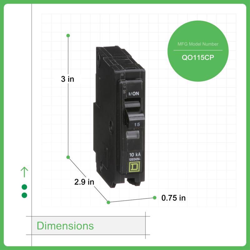 Square D QO 15 amps Plug In Single Pole Miniature Circuit Breaker