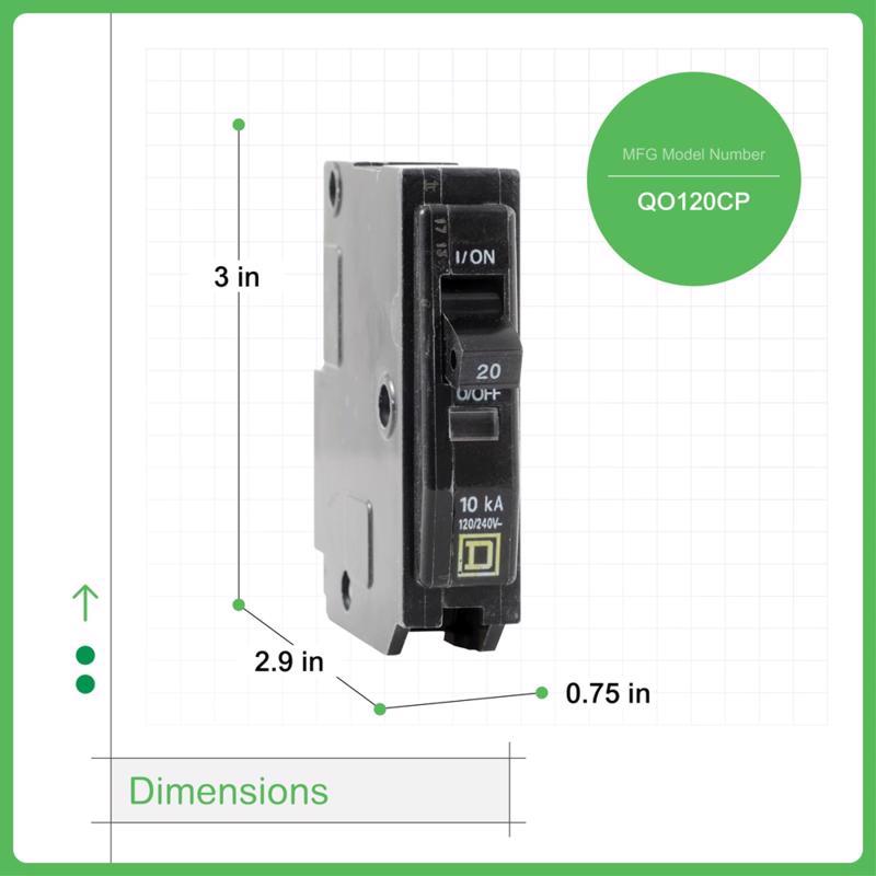 Square D QO 20 amps Plug In Single Pole Circuit Breaker