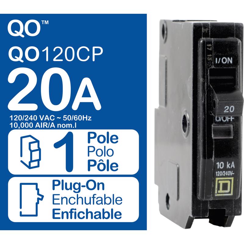 Square D QO 20 amps Plug In Single Pole Circuit Breaker