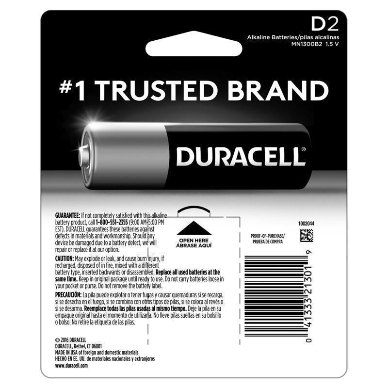 Duracell Coppertop D Alkaline Batteries 2 pk Carded