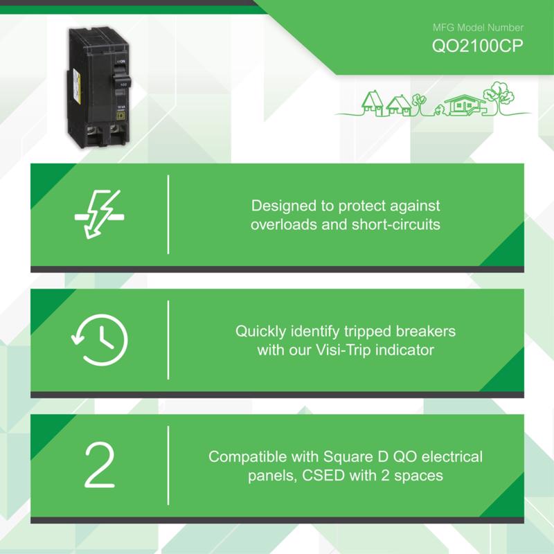 Square D QO 100 amps Plug In 2-Pole Circuit Breaker