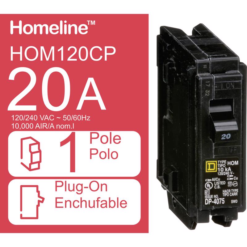 Square D HomeLine 20 amps Standard Single Pole Miniature Circuit Breaker