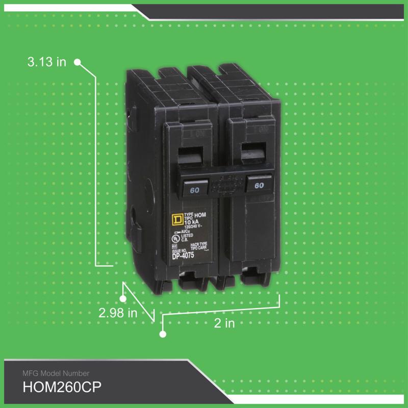 Square D HomeLine 60 amps Plug In 2-Pole Circuit Breaker
