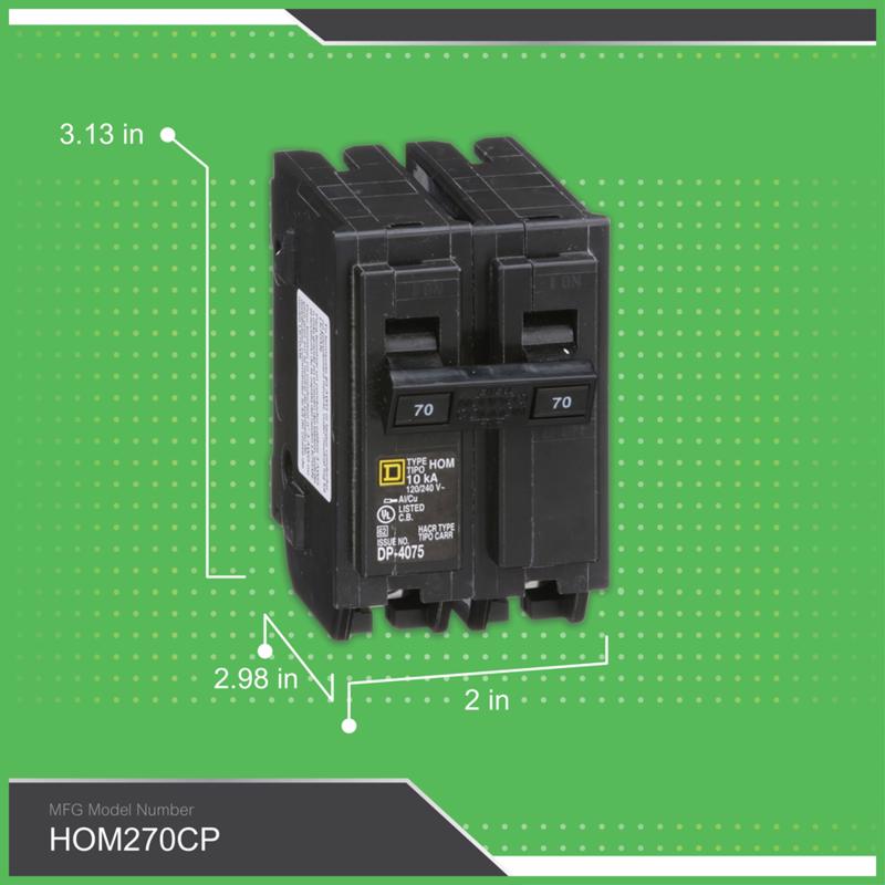 Square D HomeLine 70 amps Plug In 2-Pole Circuit Breaker