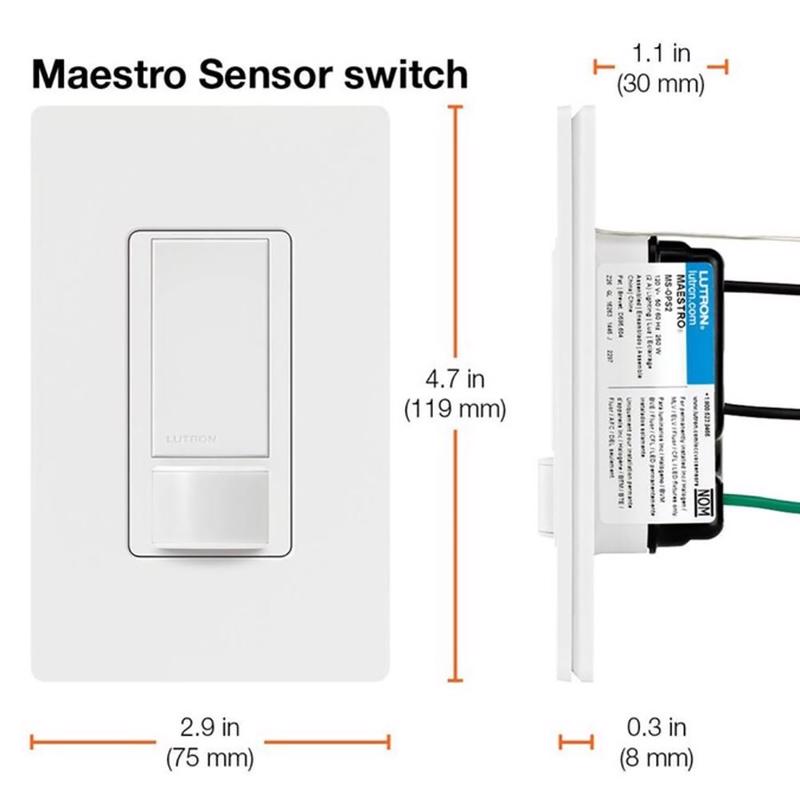 Lutron Maestro Occupancy 2 amps Single Pole Motion Sensor Switch Ivory 1 pk