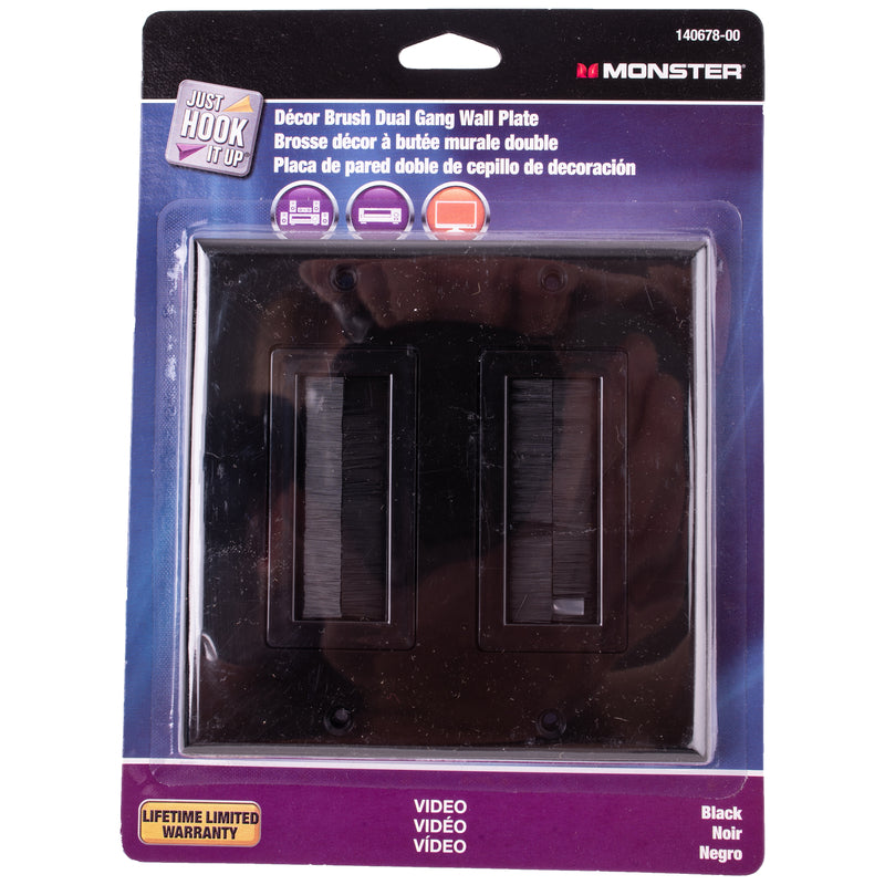 Monster Just Hook It Up Black 2 gang Plastic Home Theater Brush Wall Plate 1 pk