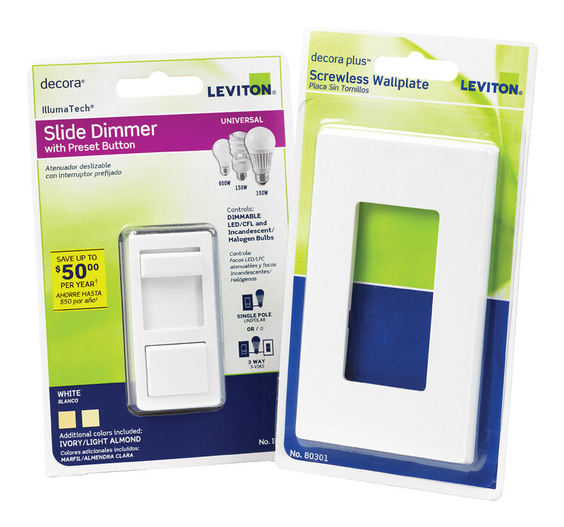 Leviton IllumaTech White 600 W Slide Dimmer Switch 1 pk