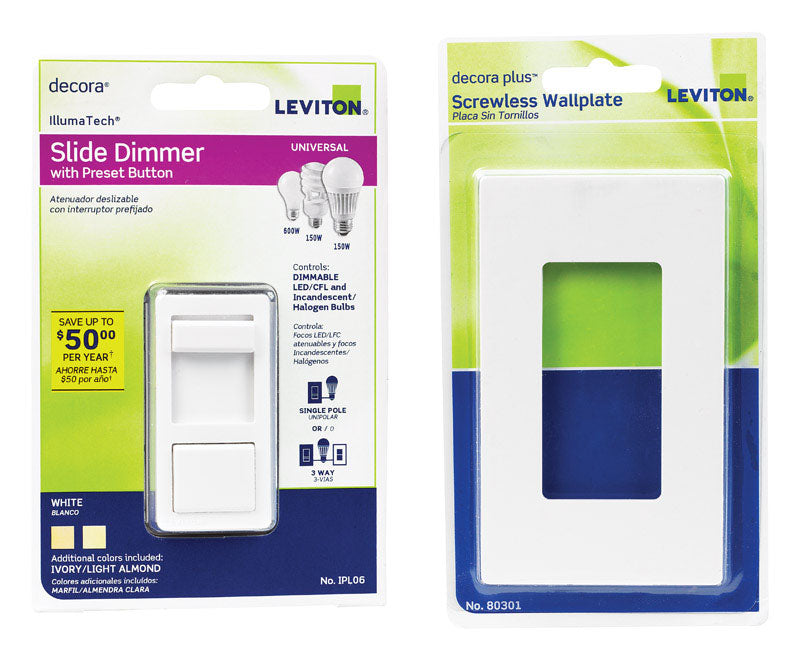 Leviton IllumaTech White 600 W Slide Dimmer Switch 1 pk