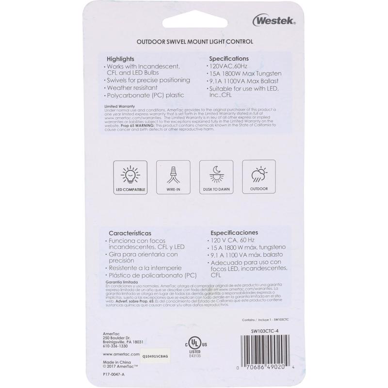 Amertac Black Photoelectric Swivel Eye Light Control 1 pk