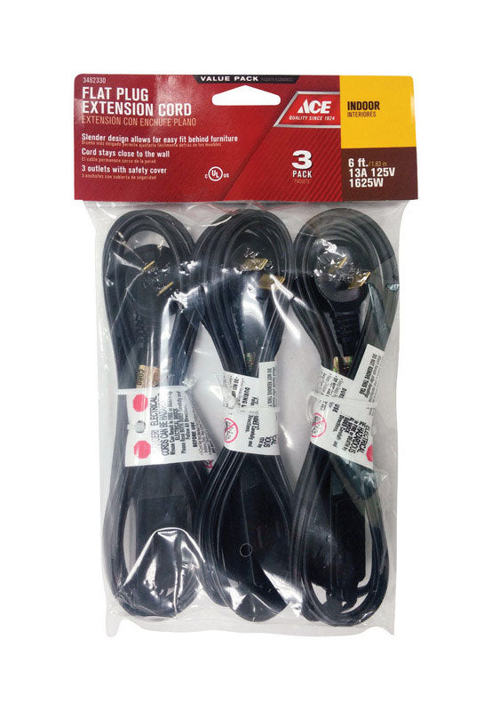 EXT CORD 16/2BLK FLT6'P3