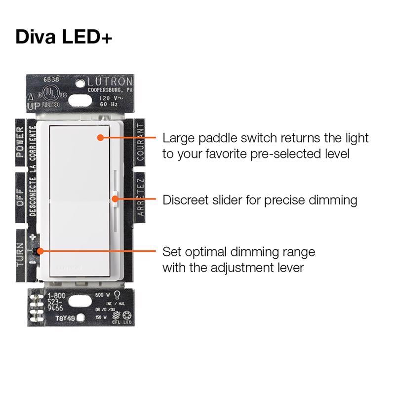 Lutron Diva Light Almond 150 W 3-Way Dimmer Switch 1 pk