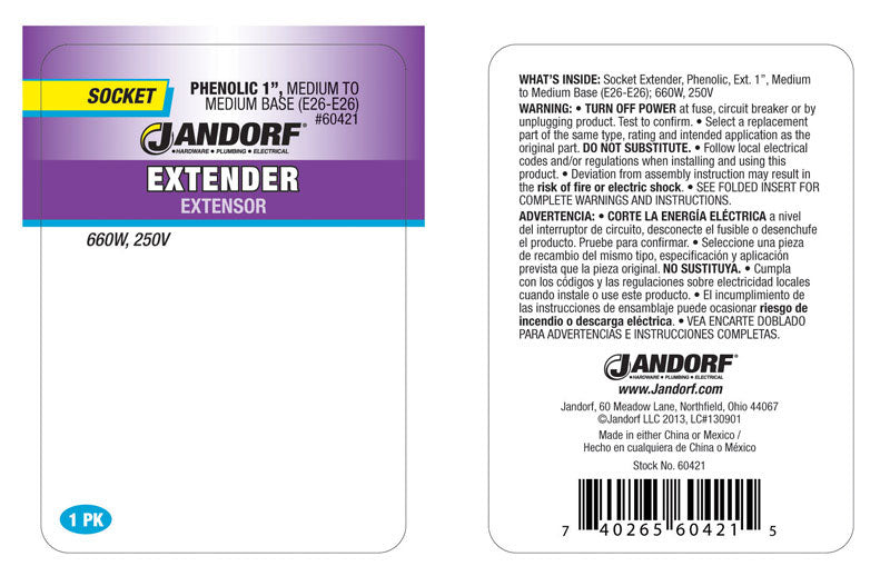 Jandorf Phenolic Medium Base Socket Extender 1 pk