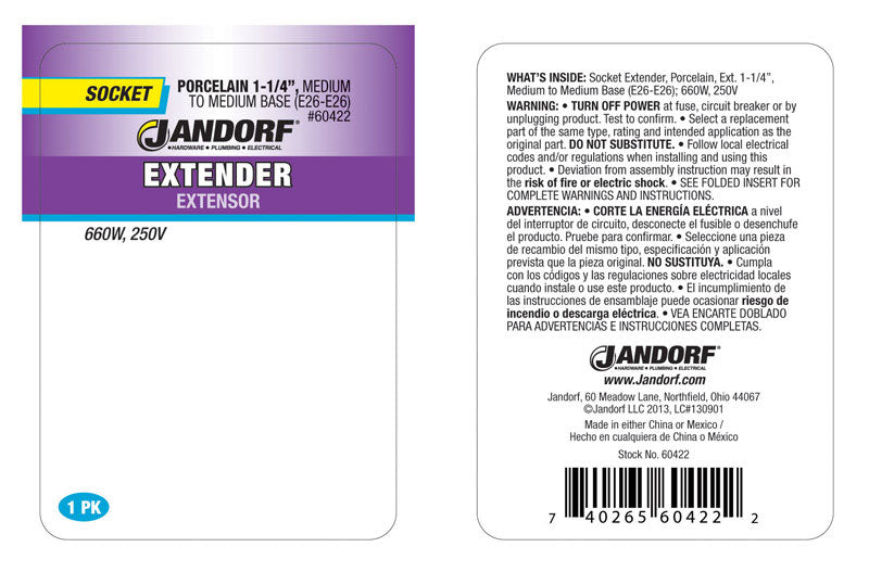 Jandorf Porcelain Medium Base Socket Extender 1 pk