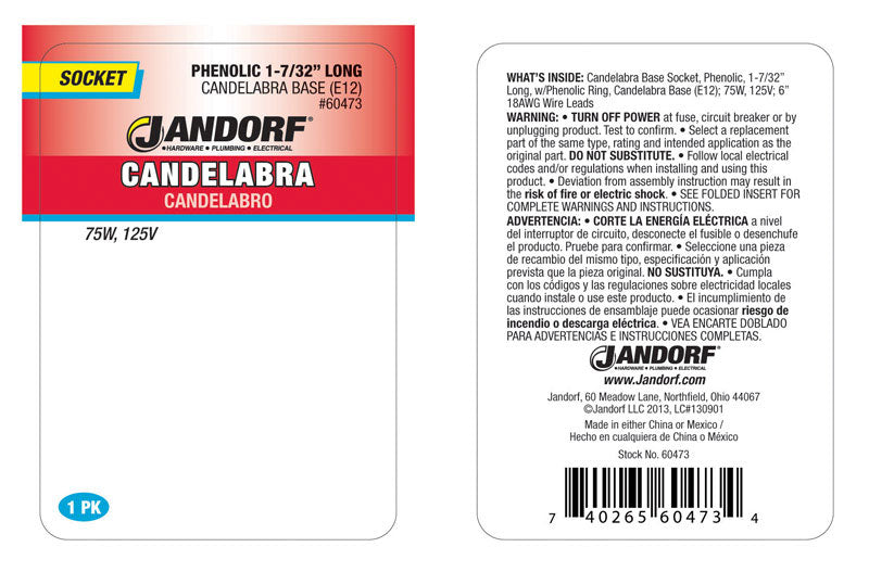 Jandorf Phenolic Candelabra Base Socket 1 pk