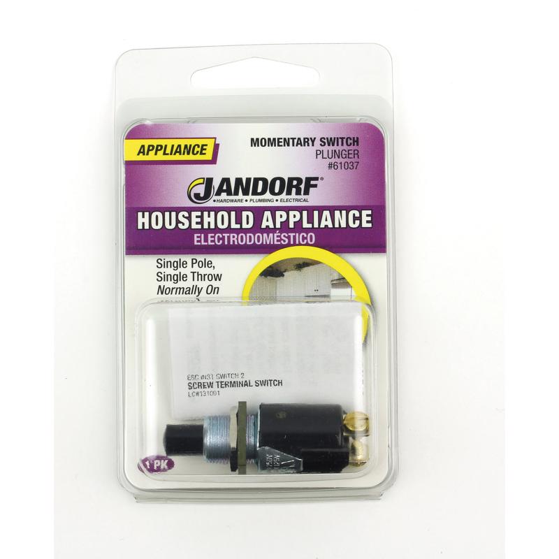 Jandorf 0.25 amps Single Pole Momentary/Normally On Appliance Switch Black 1 pk