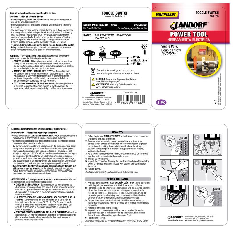 Jandorf 20 amps Single Pole Toggle Power Tool Switch Silver 1 pk