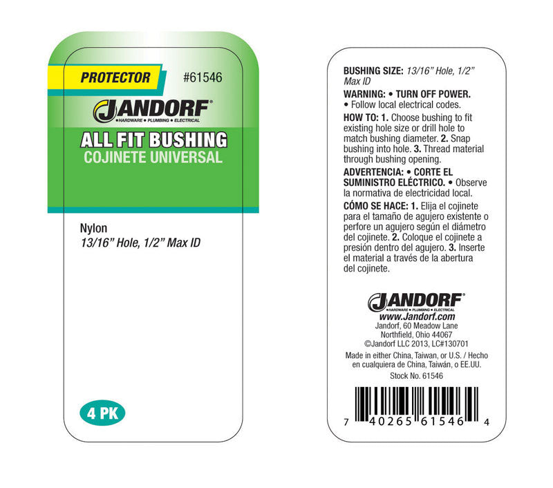 Jandorf 13/16 in. Nylon Bushing 4 pk