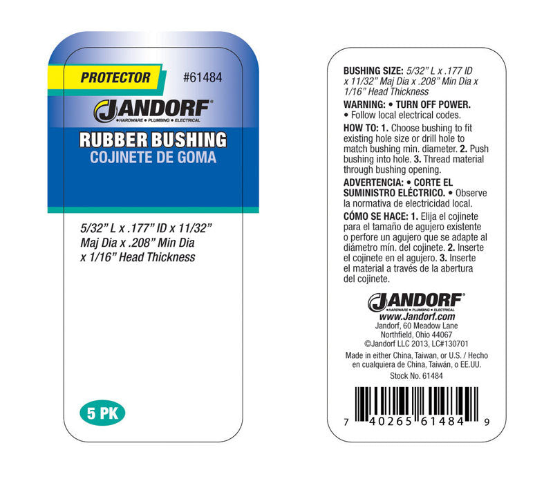 Jandorf 0.208 in. Rubber Bushing 5 pk