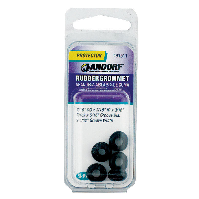 Jandorf 7/16 in. D Rubber Grommet 5 pk