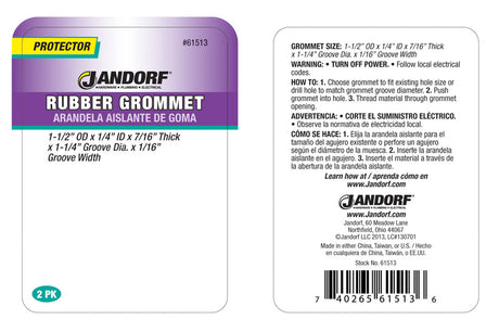 Jandorf 1-1/2 in. D Rubber Grommet 2 pk