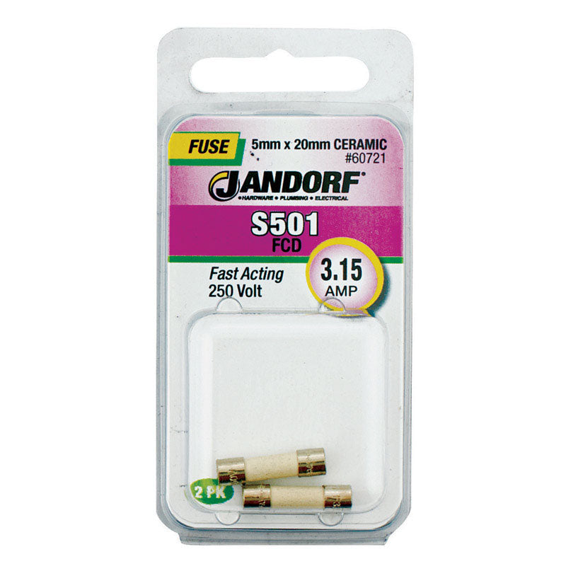 Jandorf S501 3.15 amps Fast Acting Fuse 2 pk