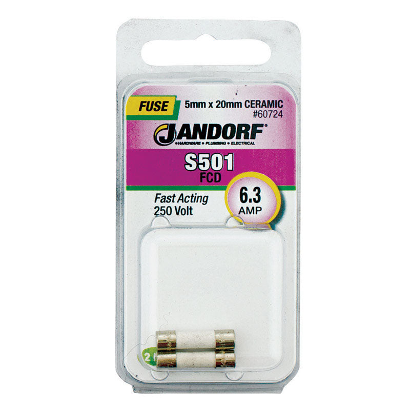 Jandorf S501 6.3 amps Fast Acting Fuse 2 pk