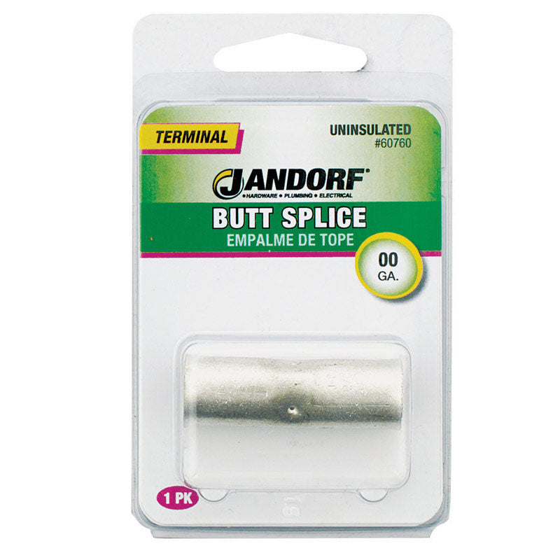 Jandorf 2/0 Ga. Uninsulated Wire Terminal Butt Splice Silver 1 pk