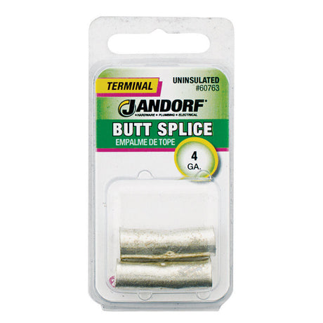 Jandorf 4 Ga. Uninsulated Wire Terminal Butt Splice Silver 2 pk