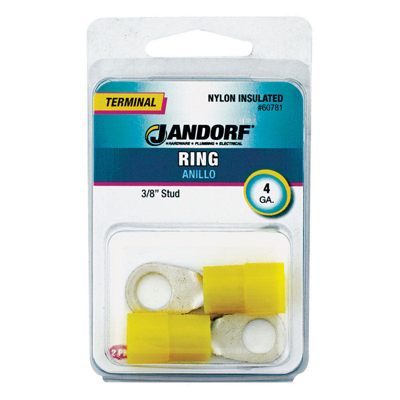 Jandorf 4 Ga. Insulated Wire Terminal Ring Yellow 2 pk