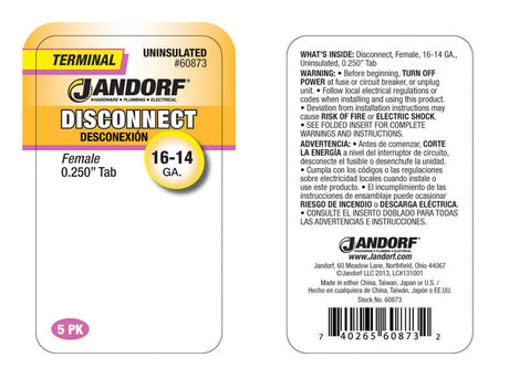 Jandorf 16-14 Ga. Uninsulated Wire Female Disconnect Silver 5 pk