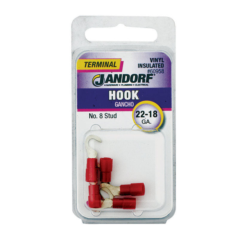 Jandorf 22-18 Ga. Insulated Wire Terminal Hook Red 5 pk